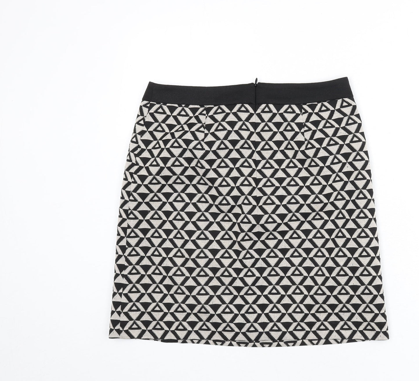 Wallis Womens Black Geometric Polyester A-Line Skirt Size 10 Zip - Triangles