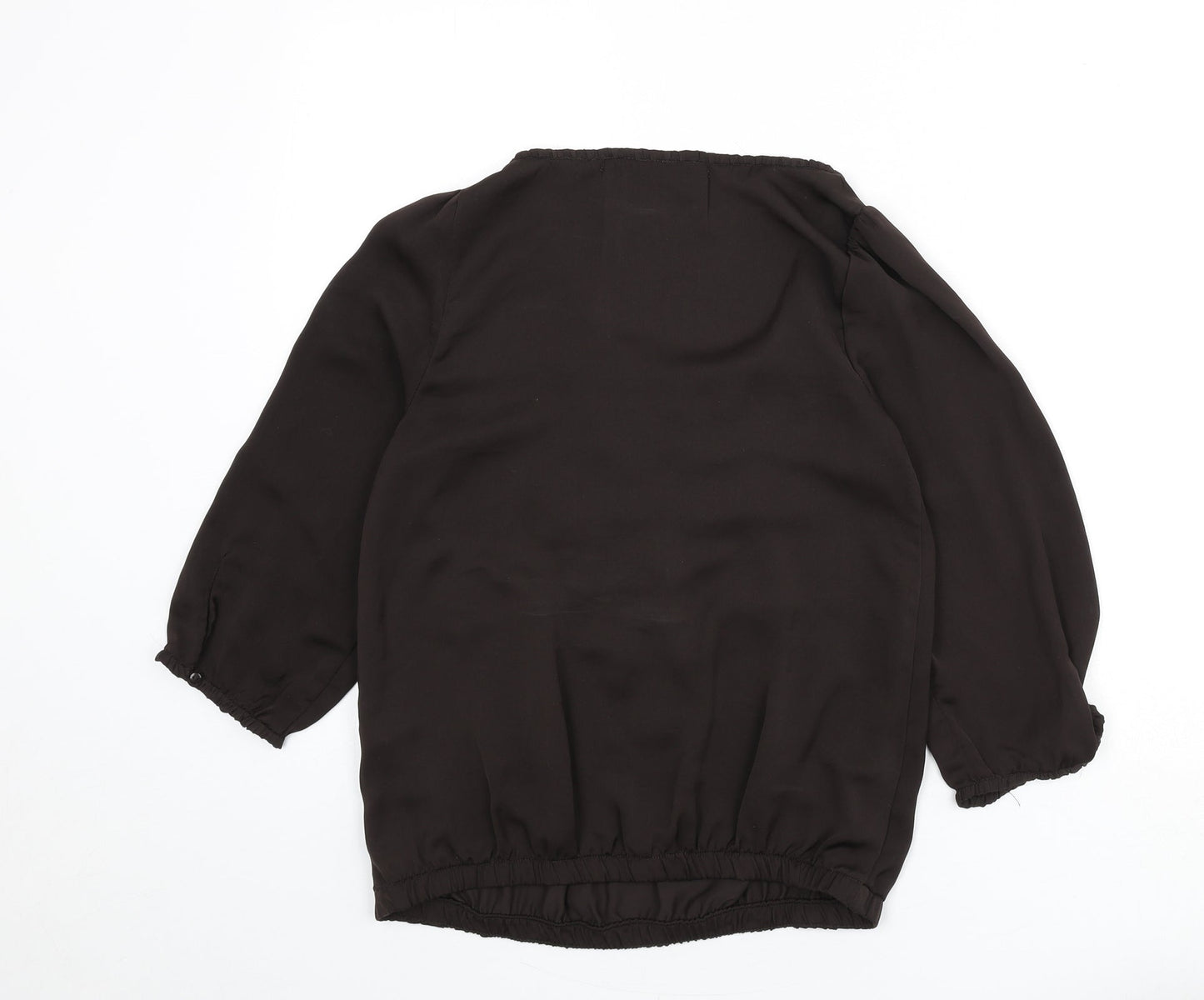Zara Womens Brown Polyester Basic Blouse Size S Boat Neck - Ruffle Detail