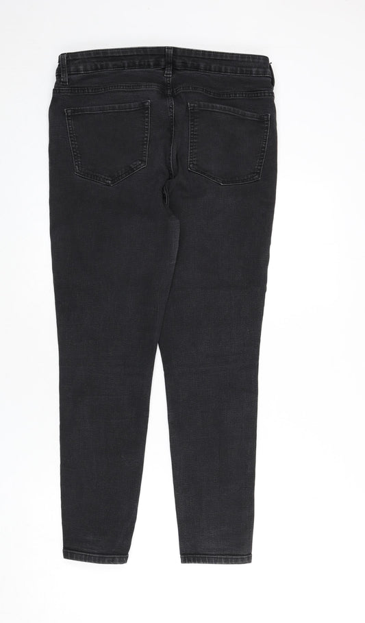 Marks and Spencer Womens Grey Cotton Skinny Jeans Size 16 L26 in Regular Zip