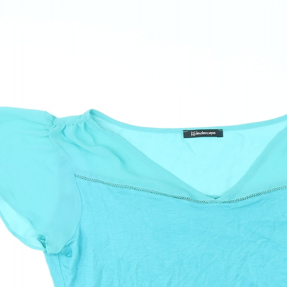 Kaleidoscope Womens Blue Viscose Basic Blouse Size 14 V-Neck