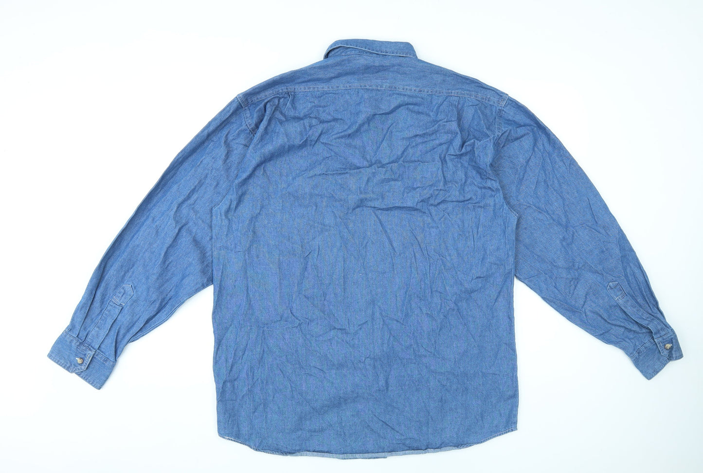Sanco Mens Blue Cotton Button-Up Size M Collared Button