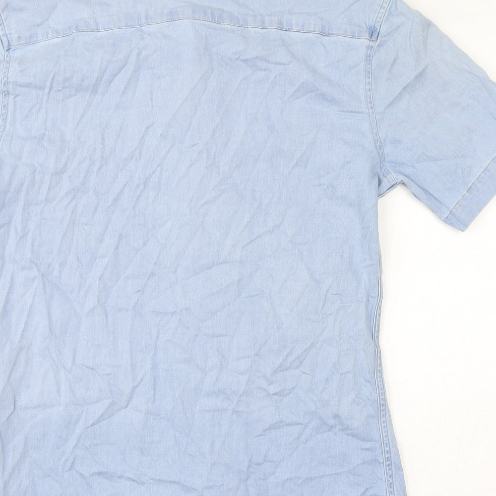 Topman Mens Blue Cotton Button-Up Size M Collared Button