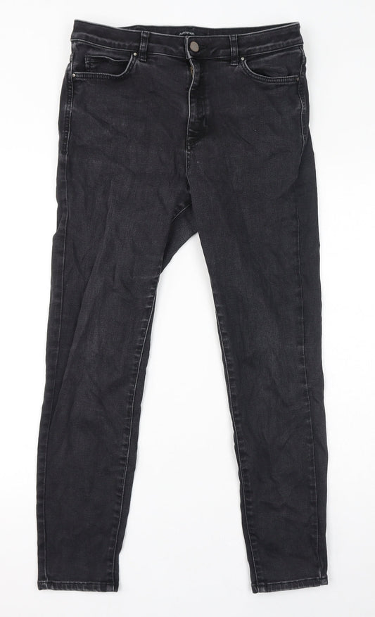 Marks and Spencer Womens Grey Cotton Skinny Jeans Size 14 L28 in Regular Zip