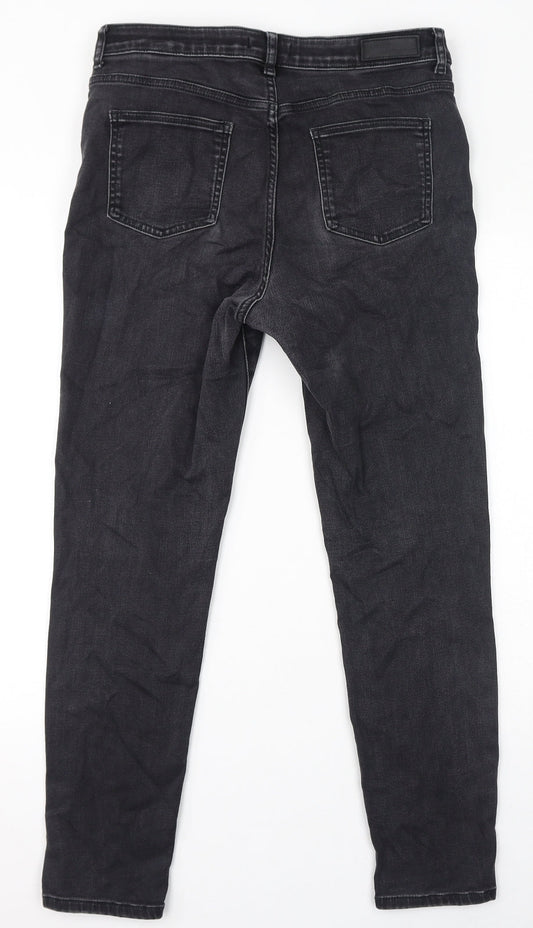 Marks and Spencer Womens Grey Cotton Skinny Jeans Size 14 L28 in Regular Zip