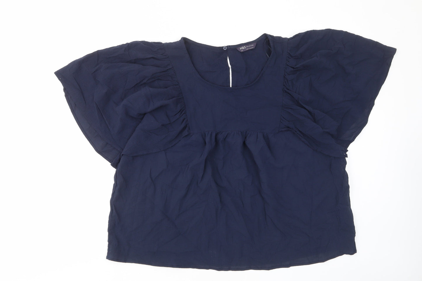Marks and Spencer Womens Blue Viscose Basic Blouse Size 20 Scoop Neck - Frill, Pleated