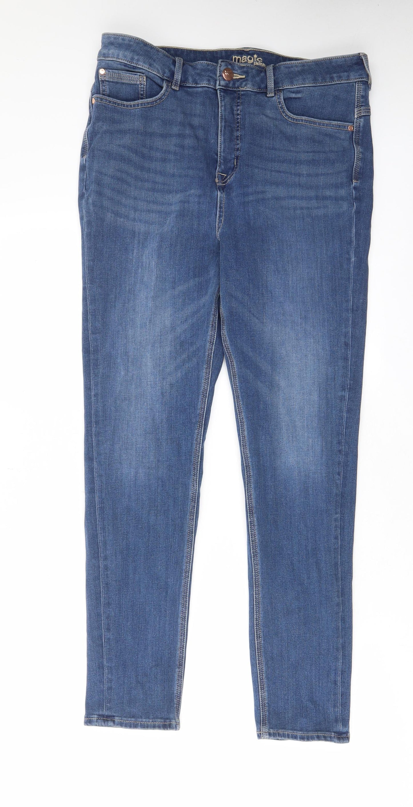 Marks and Spencer Womens Blue Cotton Skinny Jeans Size 30 in L28 in Regular Zip - Pockets, Belt Loops