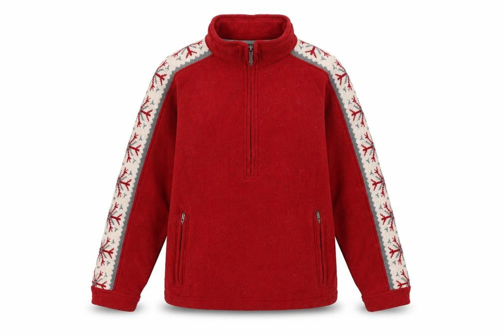 Front view of Woolrich women’s red geometric polyester pullover sweatshirt, size L, zip