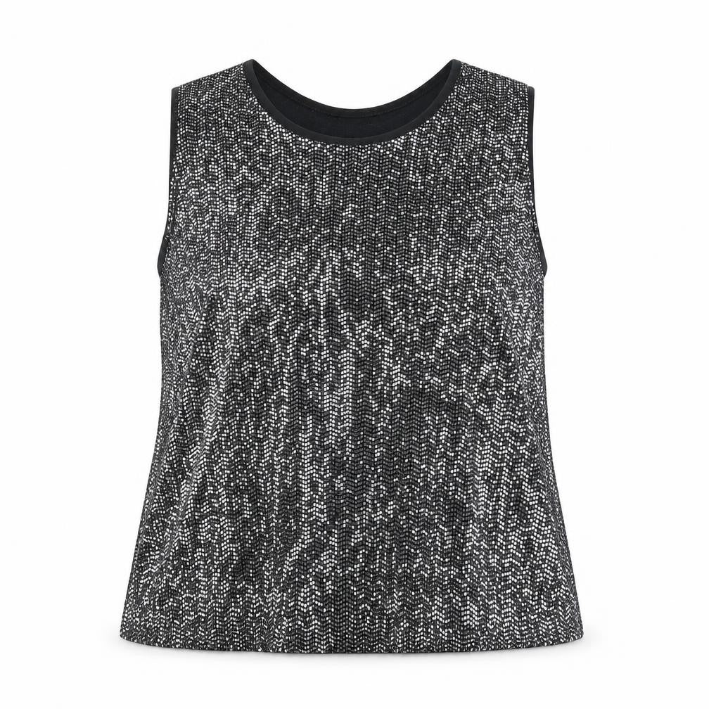 Label H Womens Black Polyester Basic Tank Size XL Round Neck - Sequins