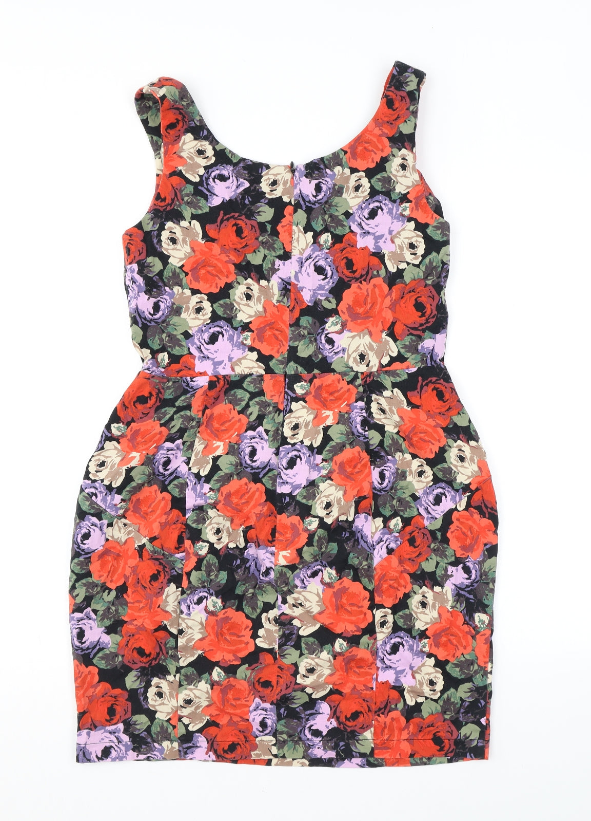 ASOS Womens Multicoloured Floral Cotton Shift Size 12 Scoop Neck Zip