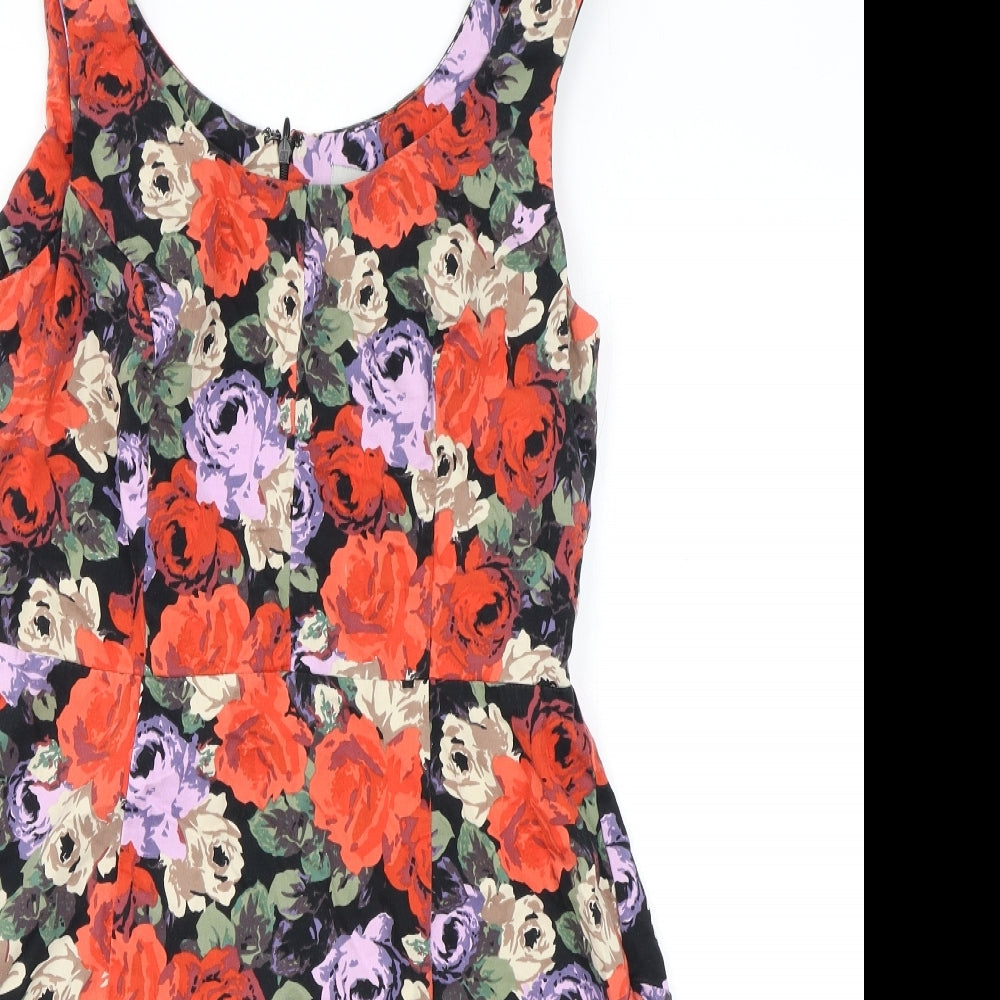 ASOS Womens Multicoloured Floral Cotton Shift Size 12 Scoop Neck Zip
