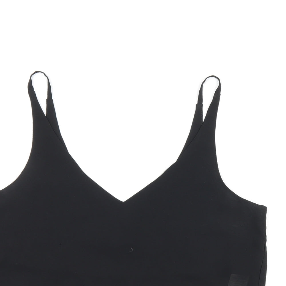 Topshop Womens Black Polyester Cropped Tank Size 6 V-Neck