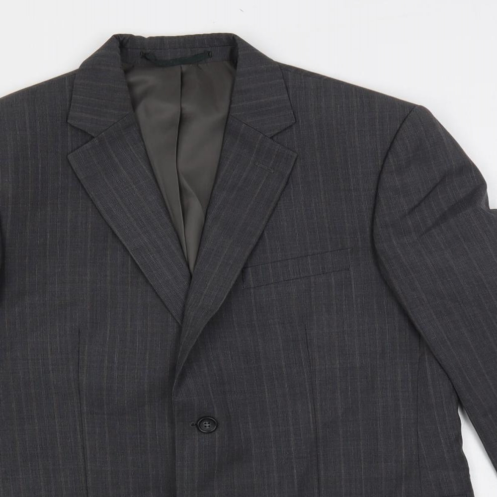 Brook Taverner Mens Grey Striped Polyester Jacket Suit Jacket Size 40 Regular