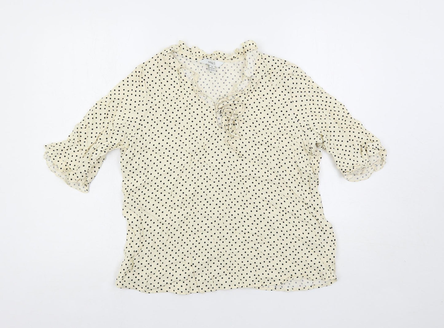 Marks and Spencer Womens Ivory Polka Dot Viscose Basic Blouse Size 18 V-Neck