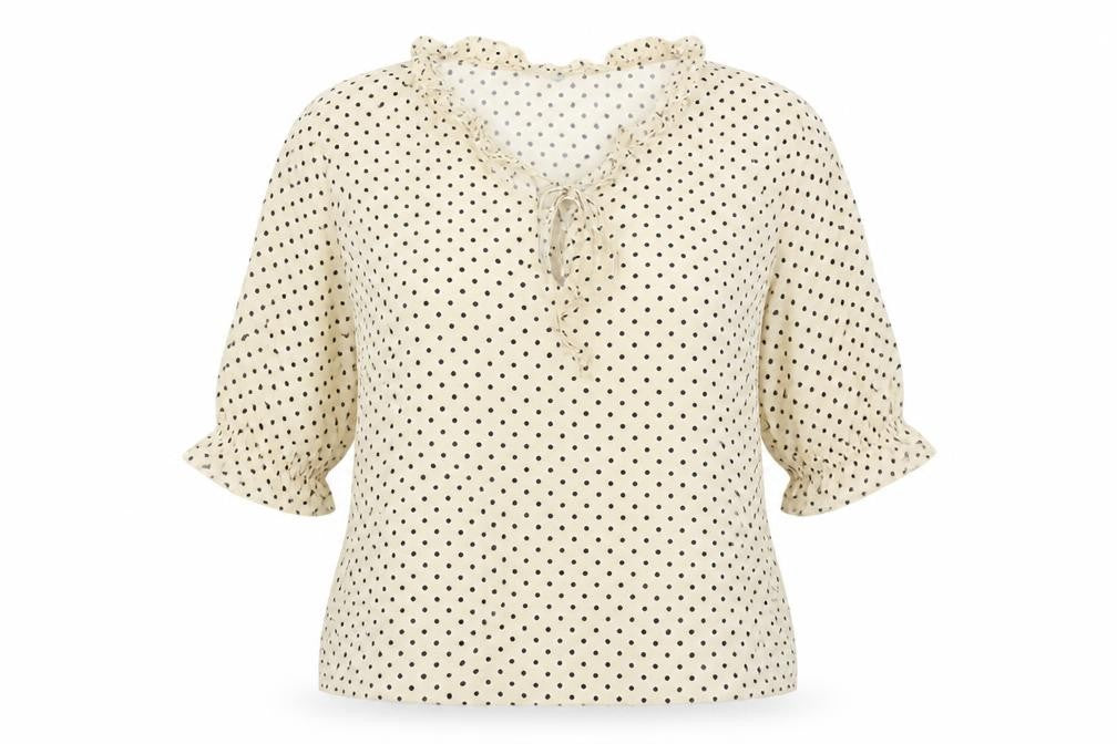 Marks and Spencer Womens Ivory Polka Dot Viscose Basic Blouse Size 18 V-Neck