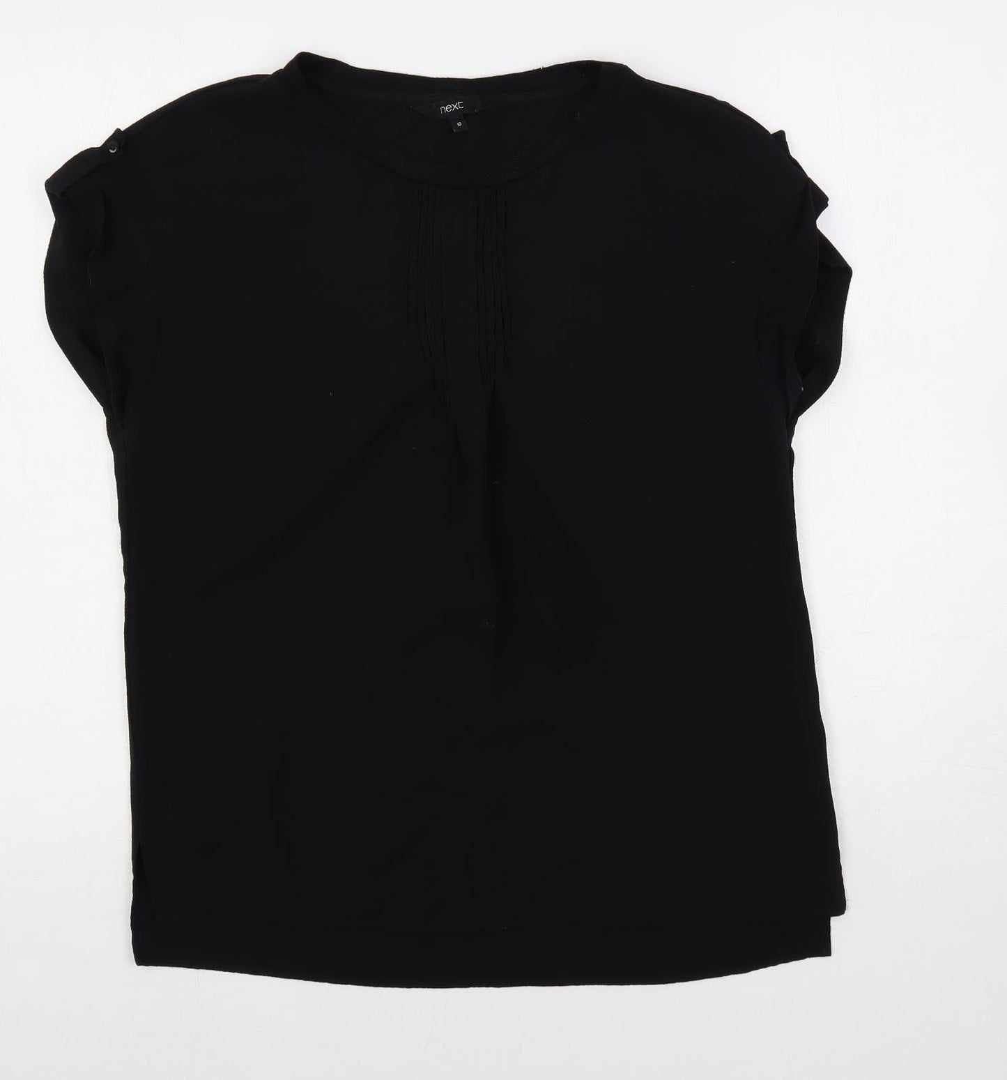 NEXT Womens Black Polyester Basic Blouse Size 10 Round Neck - Pleat Detail