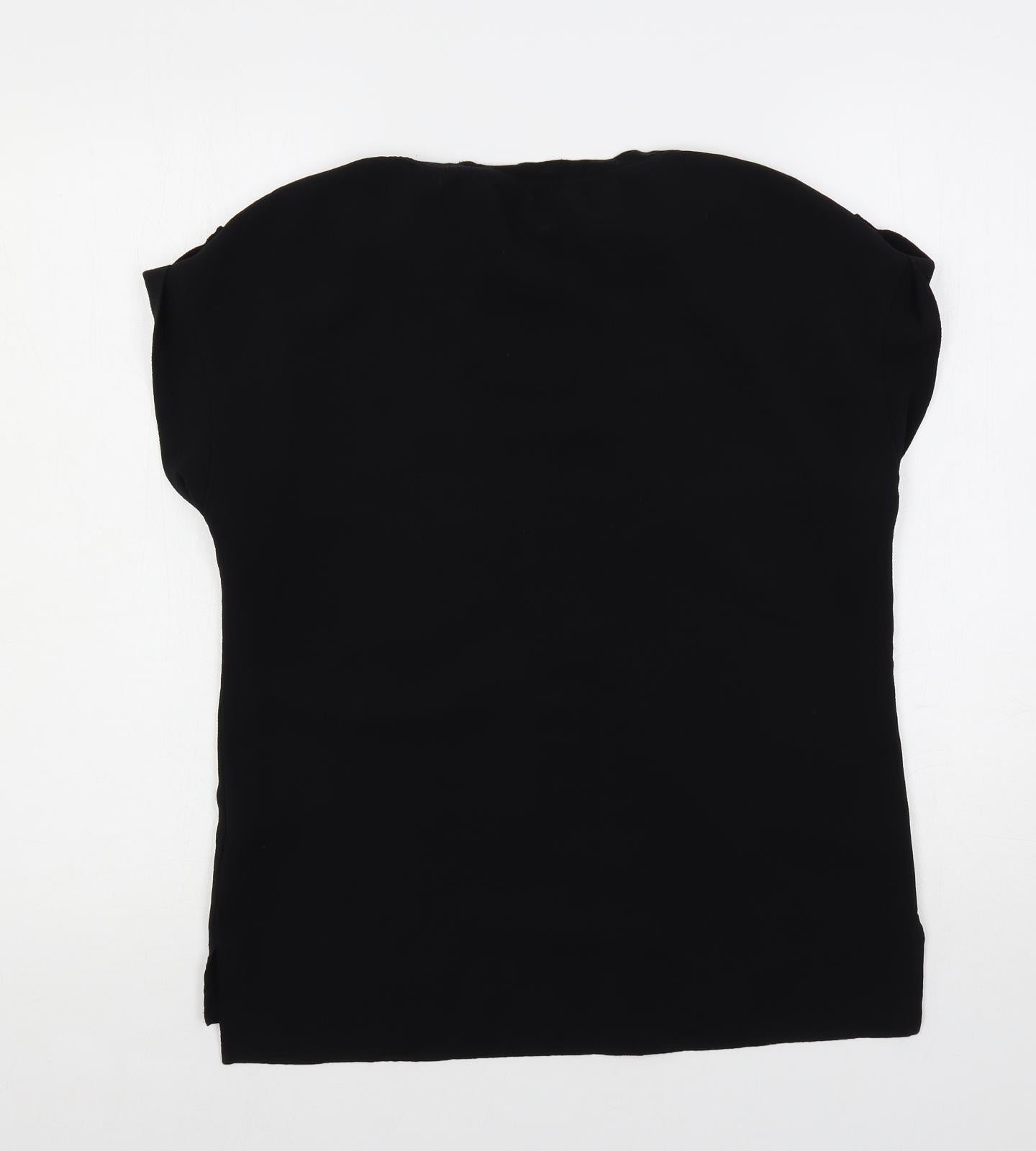 NEXT Womens Black Polyester Basic Blouse Size 10 Round Neck - Pleat Detail