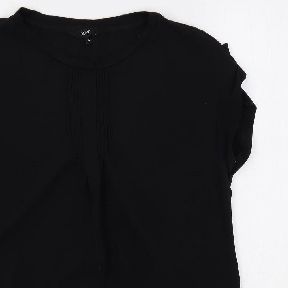 NEXT Womens Black Polyester Basic Blouse Size 10 Round Neck - Pleat Detail