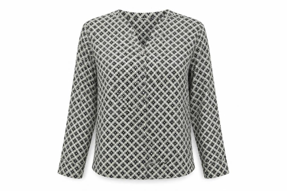 Marks and Spencer Womens Ivory Geometric Cotton Basic Button-Up Size 10 V-Neck