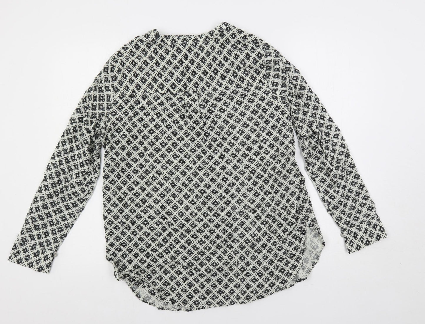 Marks and Spencer Womens Ivory Geometric Cotton Basic Button-Up Size 10 V-Neck