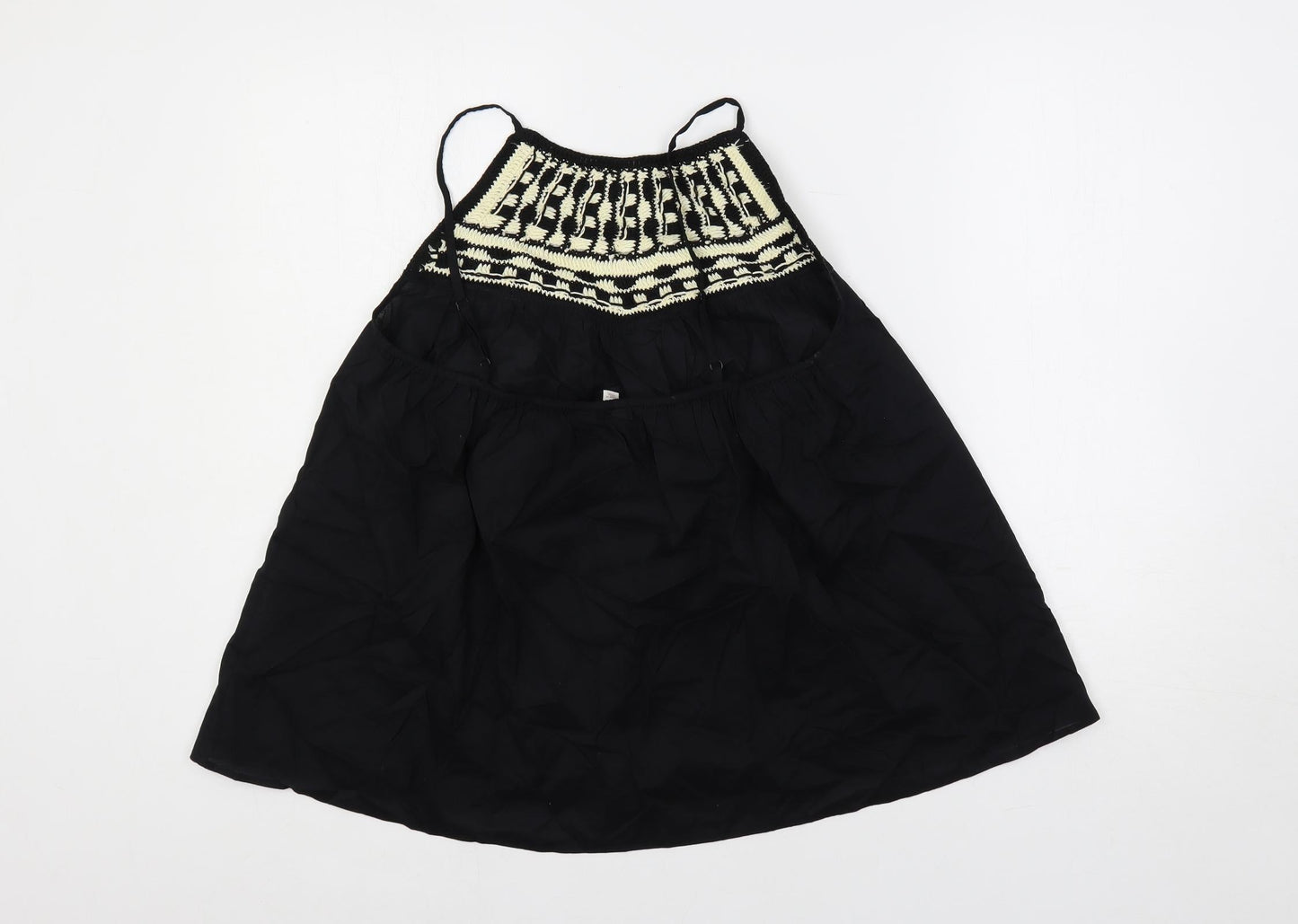 Per Una Womens Black Cotton Basic Tank Size 10 Round Neck - Crochet Detail, Open Back