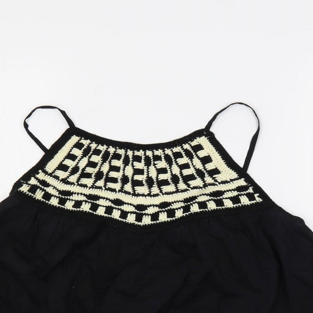 Per Una Womens Black Cotton Basic Tank Size 10 Round Neck - Crochet Detail, Open Back