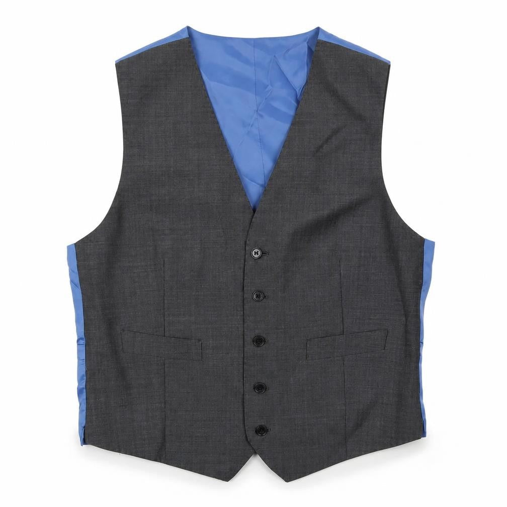 Front view of Autograph men’s grey wool jacket suit waistcoat, size 38, regular