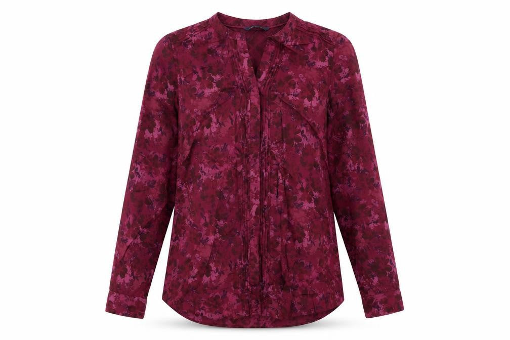 Marks and Spencer Womens Purple Floral Cotton Basic Button-Up Size 8 V-Neck