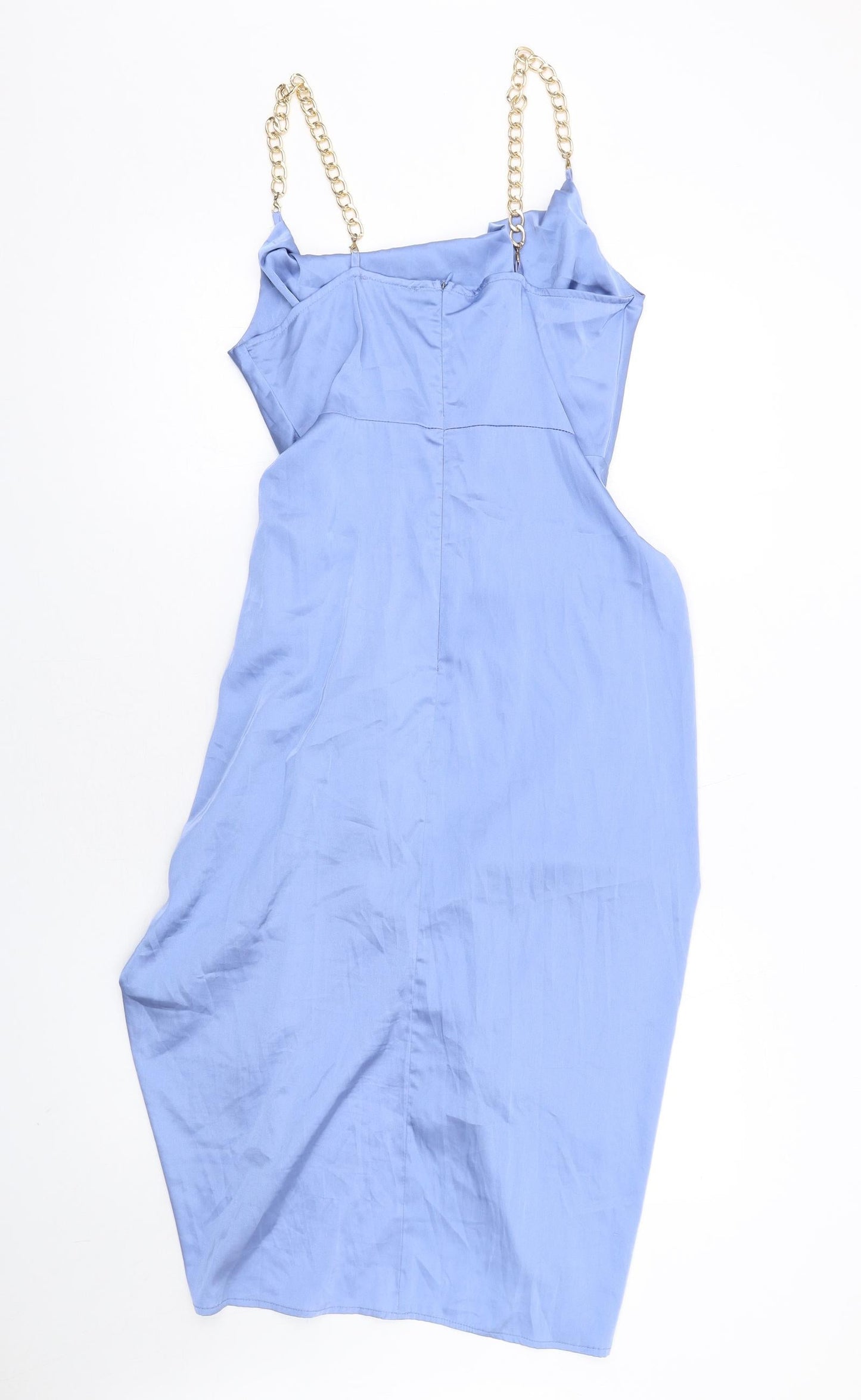 Quiz Womens Blue Polyester Bodycon Size 12 Cowl Neck Zip - Ruched Chain Straps