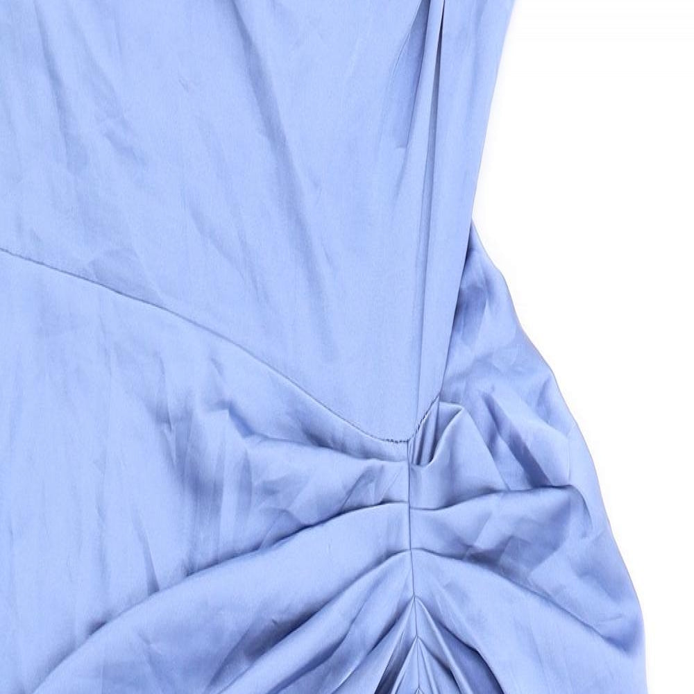 Quiz Womens Blue Polyester Bodycon Size 12 Cowl Neck Zip - Ruched Chain Straps