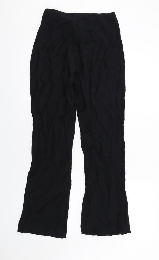 H&M Womens Black Viscose Trousers Size 12 L31 in Regular Zip