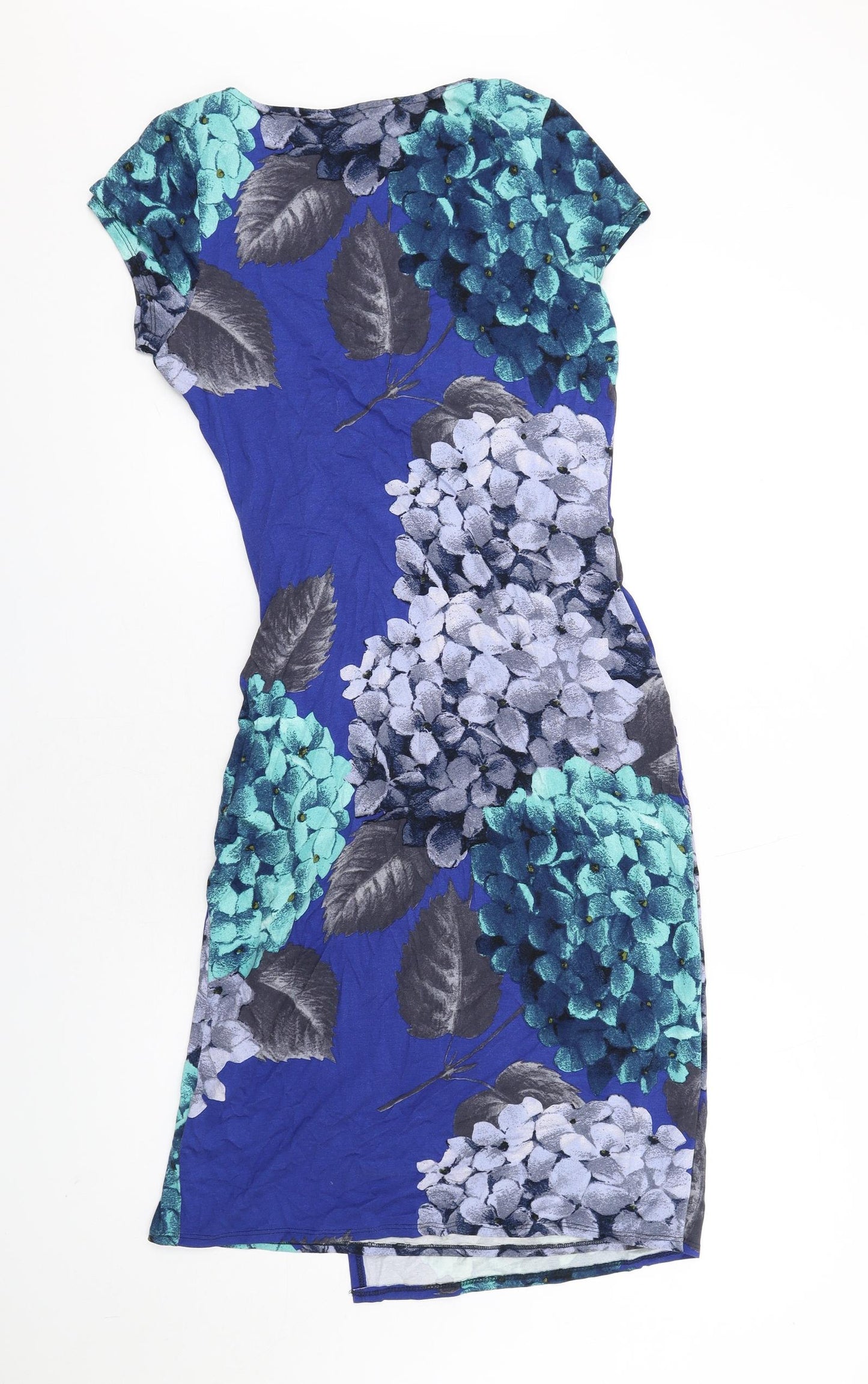 Phase Eight Womens Blue Floral Viscose Bodycon Size 12 Round Neck Pullover - Ruched