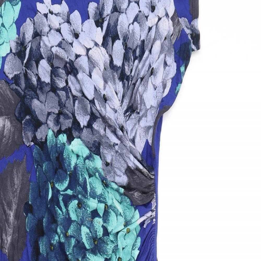 Phase Eight Womens Blue Floral Viscose Bodycon Size 12 Round Neck Pullover - Ruched