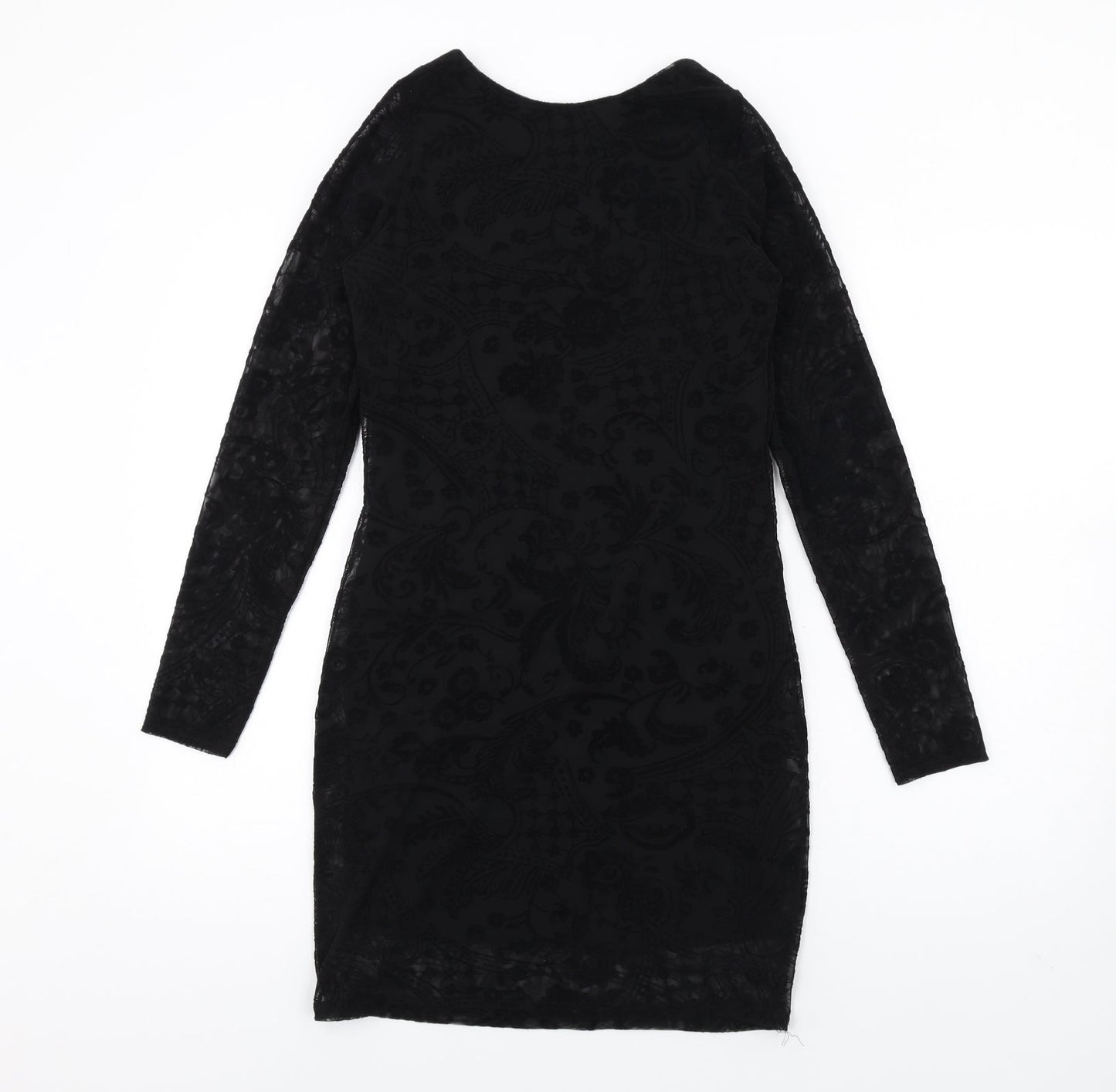 Boohoo Womens Black Geometric Polyester Bodycon Size 10 Round Neck Pullover