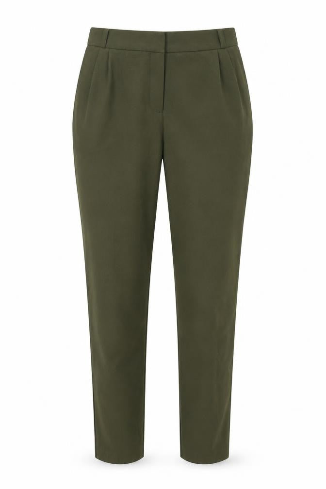 Front view of Missguided women’s green polyester dress pants trousers, size UK 8, 29-inch leg regular zip