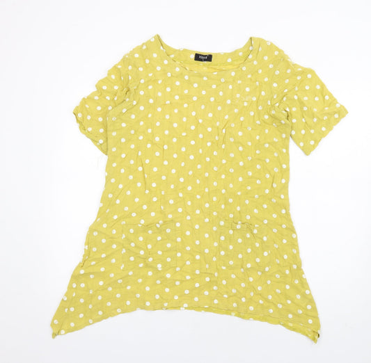 Klass Womens Yellow Polka Dot Cotton Basic T-Shirt Size 10 Round Neck