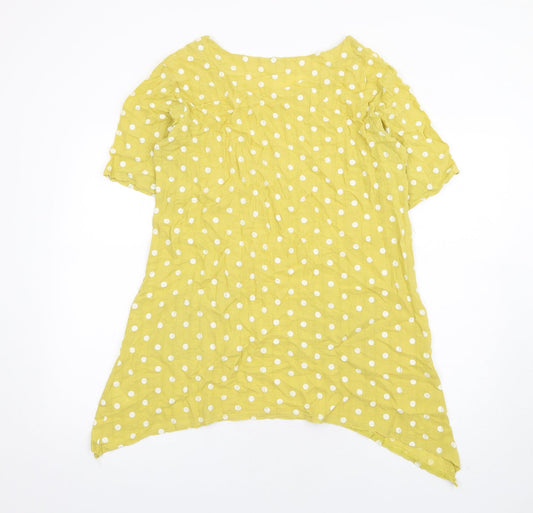 Klass Womens Yellow Polka Dot Cotton Basic T-Shirt Size 10 Round Neck