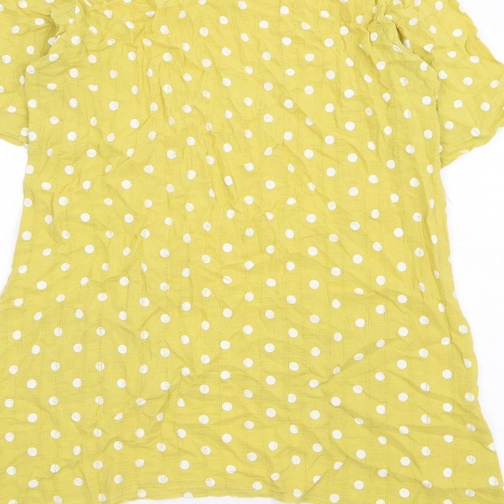 Klass Womens Yellow Polka Dot Cotton Basic T-Shirt Size 10 Round Neck