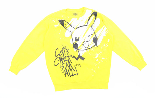 Pokemon Boys Yellow Cotton Pullover Sweatshirt Size 13-14 Years - Pikachu