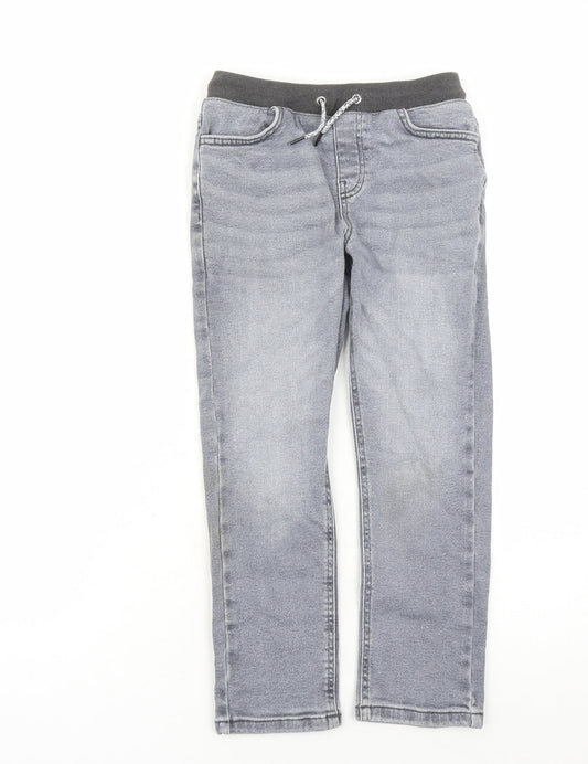 NEXT Boys Grey Cotton Straight Jeans Size 9 Months L22 in Extra-Slim Drawstring - Elasticated Waist