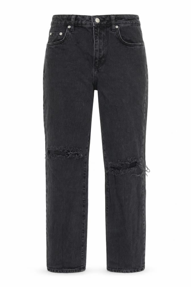 Front view of NA-KD women’s black polyester straight jeans, size UK 26, in, 30-inch leg regular zip