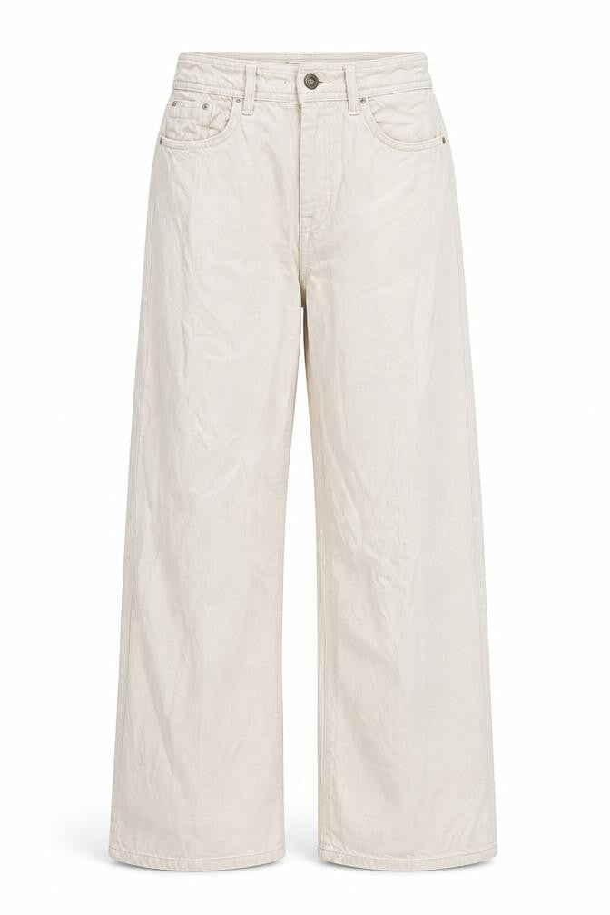 Bershka Womens Beige Polyester Wide-Leg Jeans Size 26 in L29 in Regular Zip