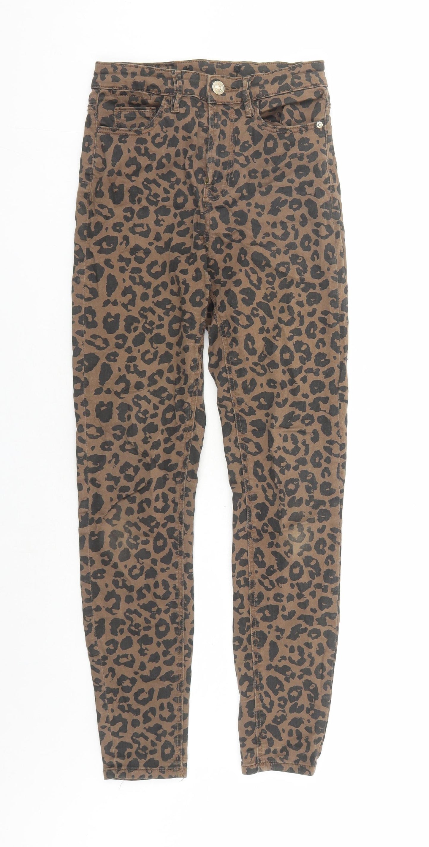 Stradivarius Womens Brown Animal Print Polyester Skinny Jeans Size 26 in L27 in Regular Zip - Leopard Pattern