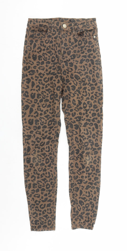 Stradivarius Womens Brown Animal Print Polyester Skinny Jeans Size 26 in L27 in Regular Zip - Leopard Pattern