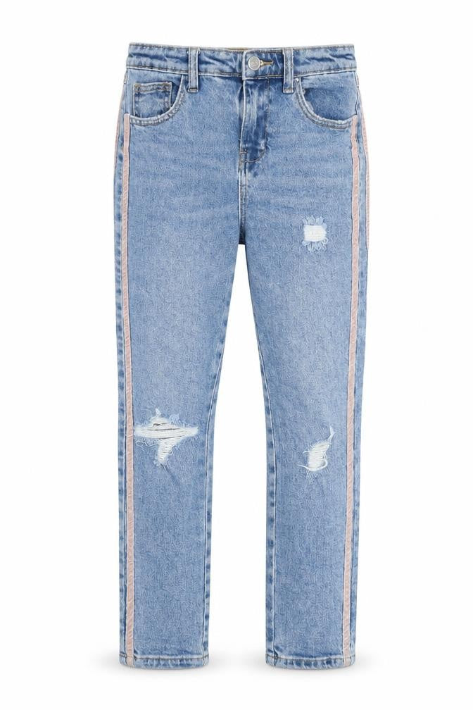 Denim & Co. Girls Blue Cotton Straight Jeans Size 11-12 Years Regular Zip