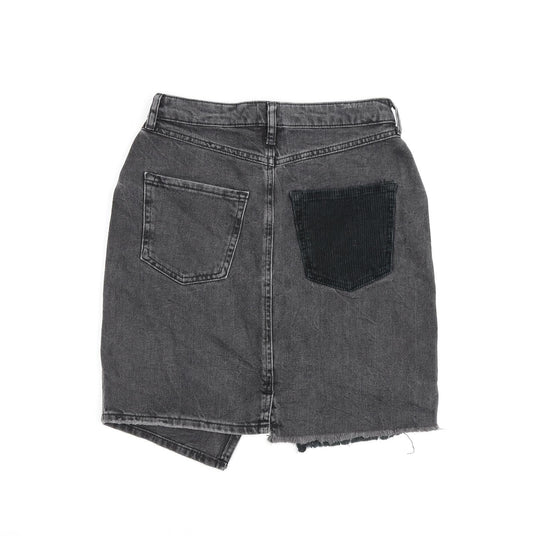 River Island Womens Grey Cotton A-Line Skirt Size 8 Zip