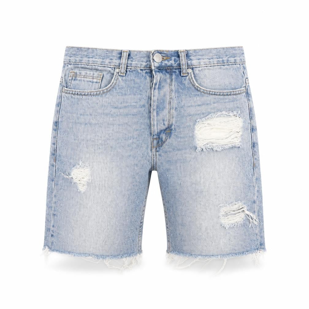 Front view of Denim & Co. men’s blue cotton bermuda shorts, size 30, in, 9-inch leg regular button