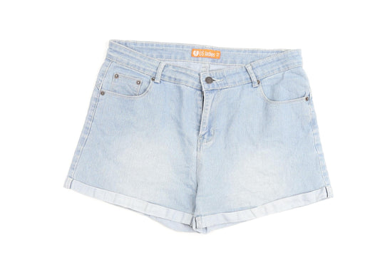 US Ladies Womens Blue Cotton Basic Shorts Size 34 in L3 in Regular Zip