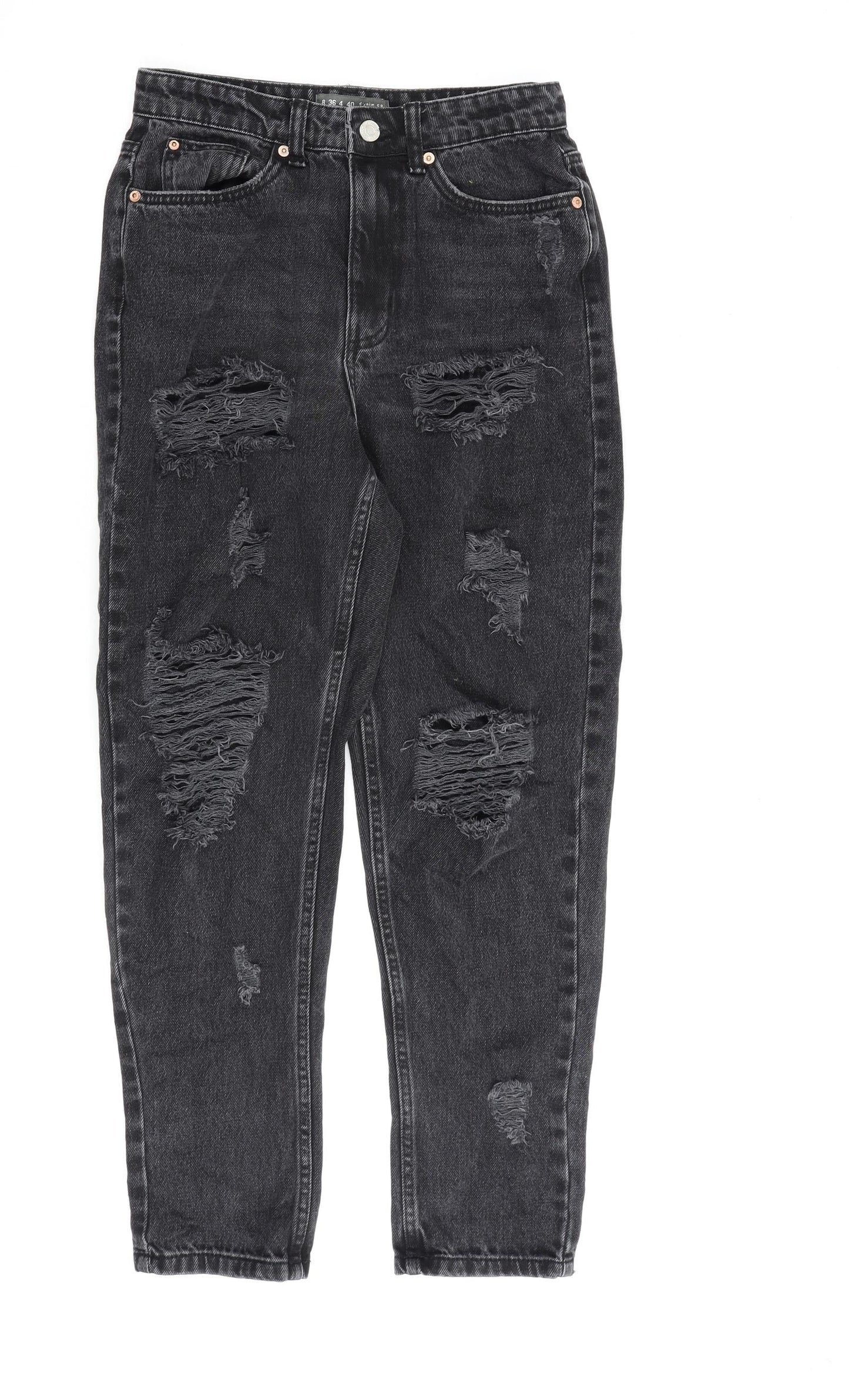 Denim & Co. Womens Grey Cotton Mom Jeans Size 8 L27 in Regular Zip