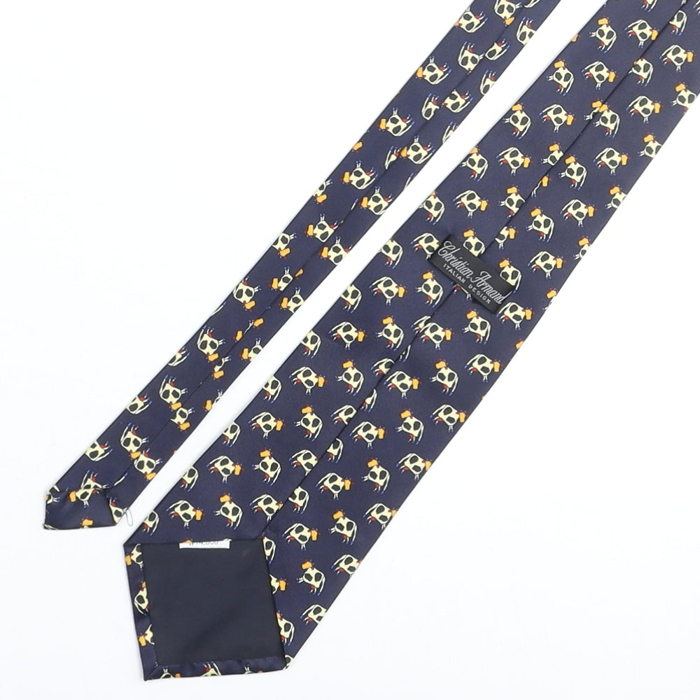 Christian Armand Mens Blue Geometric Silk Pointed Tie One Size - Cow Print