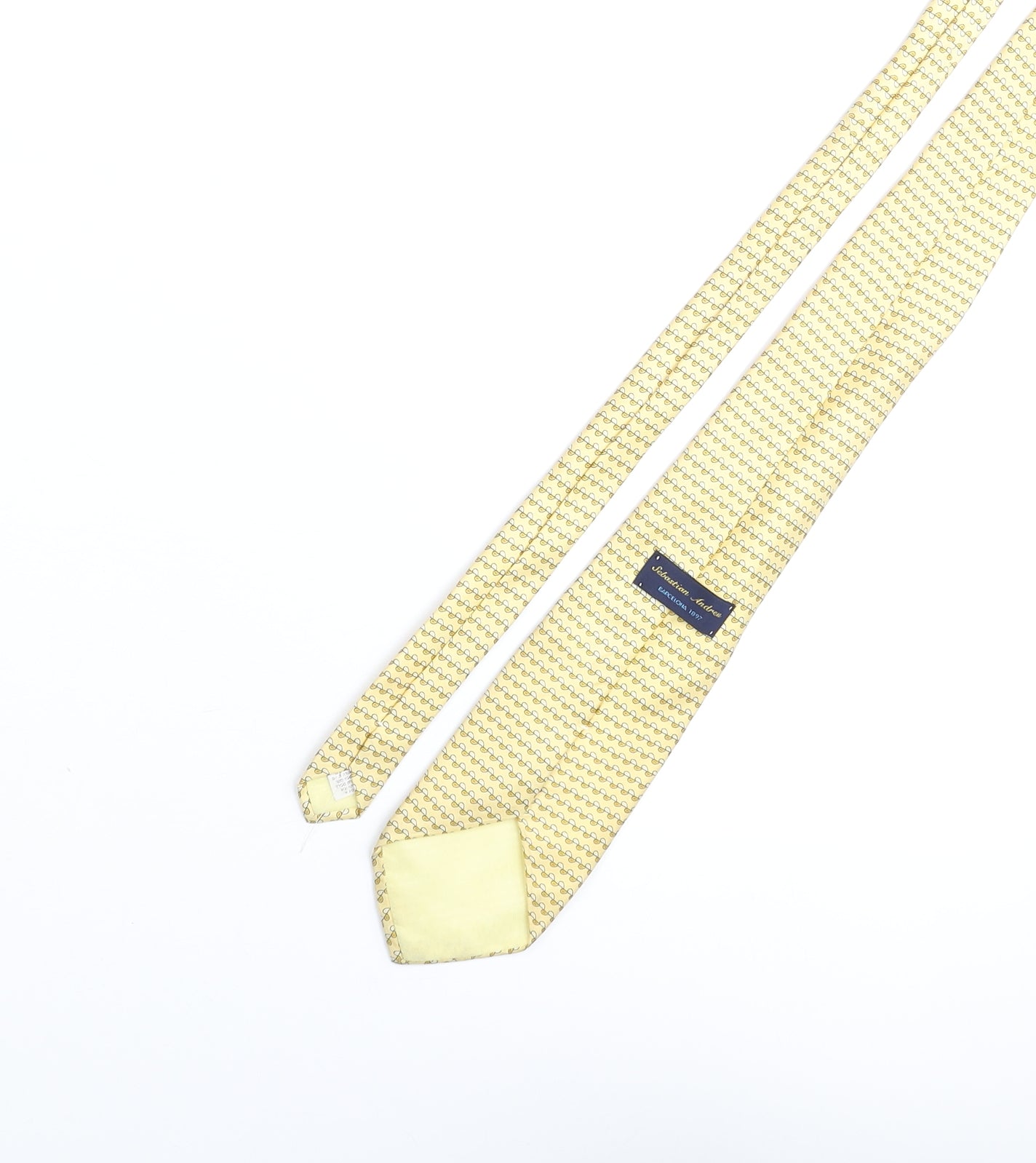 Sebastian Andrew Mens Yellow Geometric Silk Pointed Tie One Size